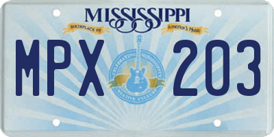 MS license plate MPX203