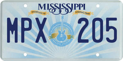 MS license plate MPX205