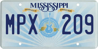 MS license plate MPX209