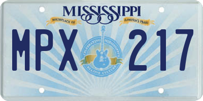MS license plate MPX217