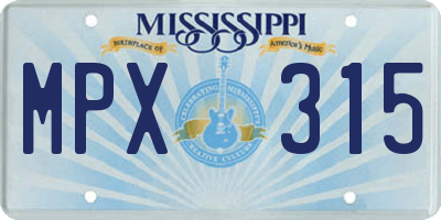 MS license plate MPX315