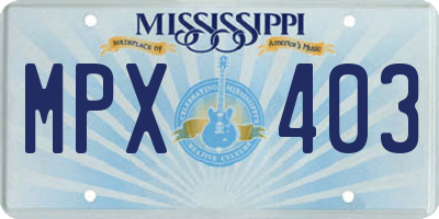 MS license plate MPX403