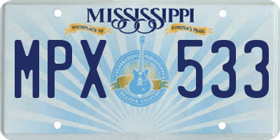 MS license plate MPX533