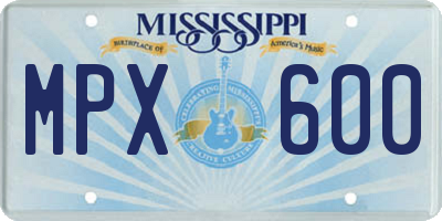 MS license plate MPX600
