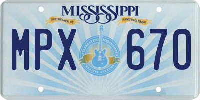 MS license plate MPX670