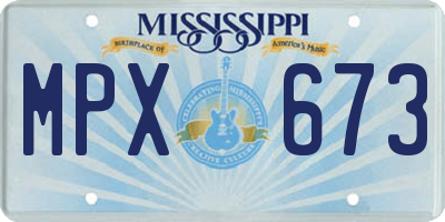 MS license plate MPX673