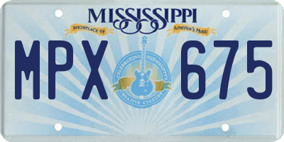 MS license plate MPX675