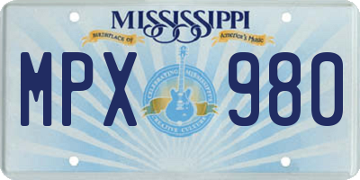 MS license plate MPX980