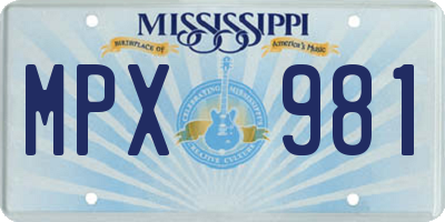 MS license plate MPX981