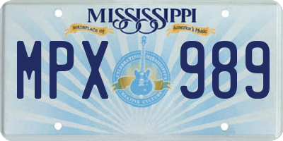 MS license plate MPX989
