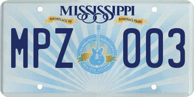 MS license plate MPZ003