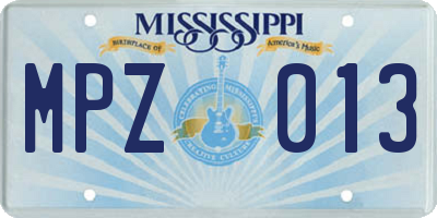 MS license plate MPZ013