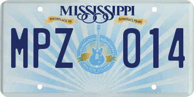 MS license plate MPZ014