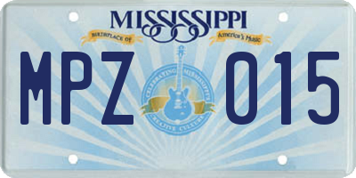 MS license plate MPZ015
