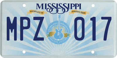 MS license plate MPZ017