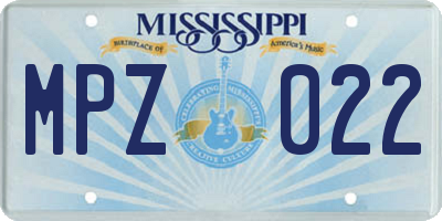 MS license plate MPZ022