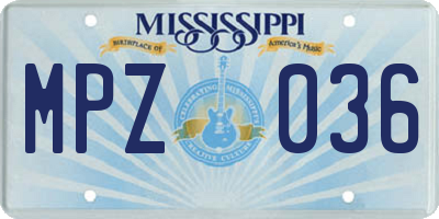 MS license plate MPZ036