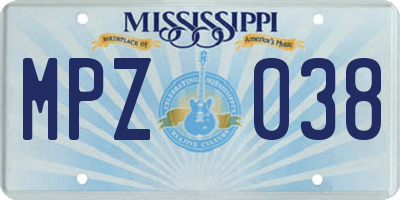 MS license plate MPZ038