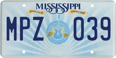 MS license plate MPZ039