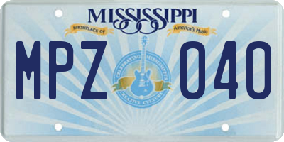 MS license plate MPZ040