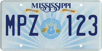 MS license plate MPZ123