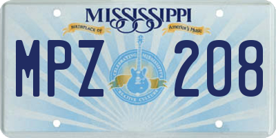 MS license plate MPZ208
