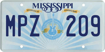 MS license plate MPZ209