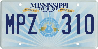 MS license plate MPZ310