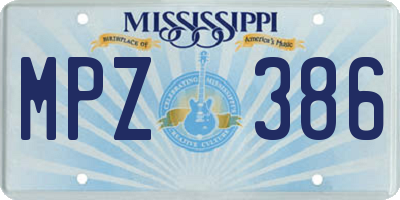 MS license plate MPZ386