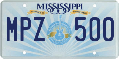 MS license plate MPZ500