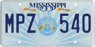 MS license plate MPZ540