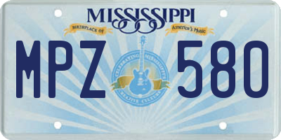 MS license plate MPZ580