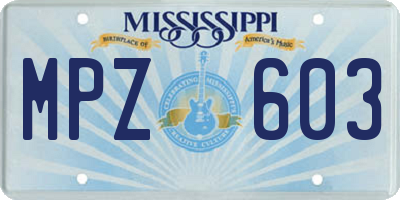 MS license plate MPZ603