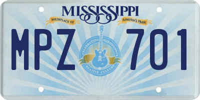 MS license plate MPZ701