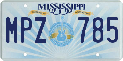 MS license plate MPZ785
