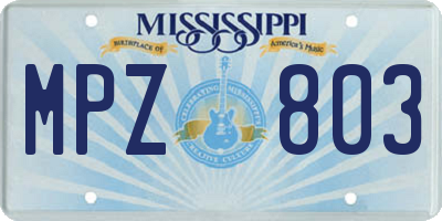 MS license plate MPZ803
