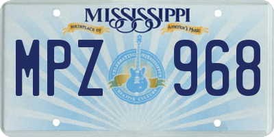 MS license plate MPZ968