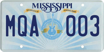 MS license plate MQA003