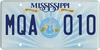 MS license plate MQA010