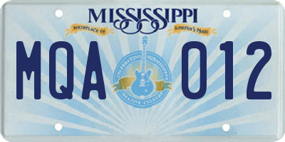 MS license plate MQA012