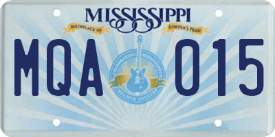 MS license plate MQA015