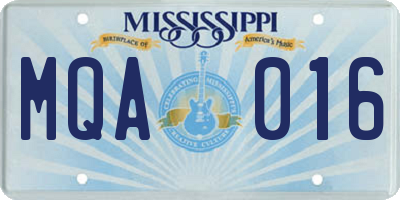 MS license plate MQA016