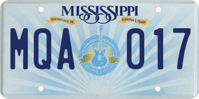MS license plate MQA017