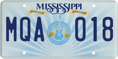MS license plate MQA018