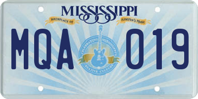 MS license plate MQA019
