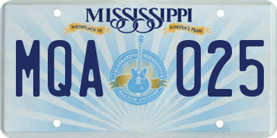 MS license plate MQA025