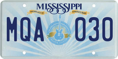MS license plate MQA030