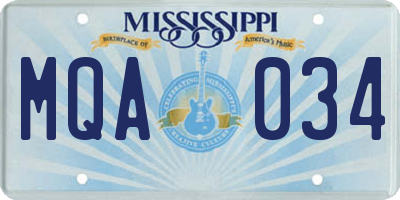 MS license plate MQA034