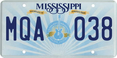 MS license plate MQA038