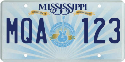 MS license plate MQA123